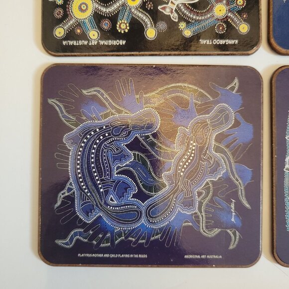 Set Of 6 Aboriginal Art Coasters With Cork Backing By Danny Eastwood - Picture 5 of 12